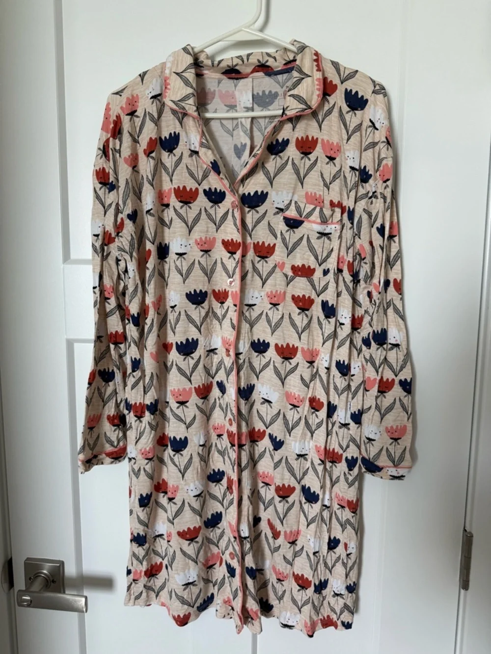 Little Sleepies Beige Nightshirt with Coral & Navy Tulips - Picture 1 of 4